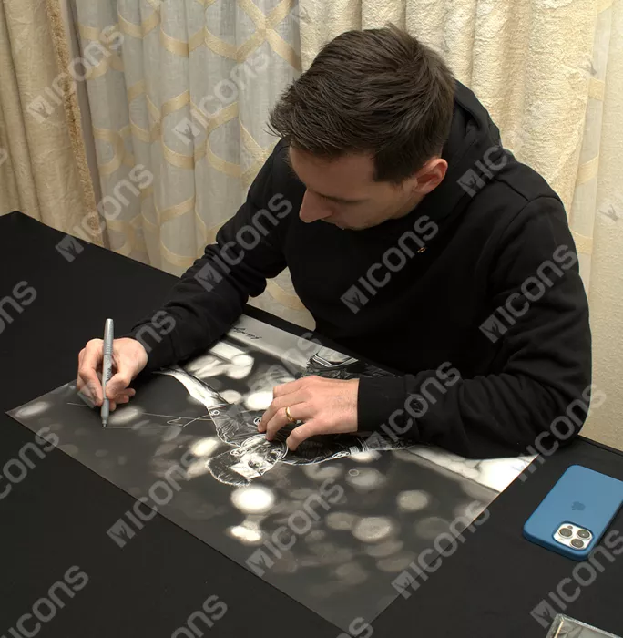 Original Lionel Messi Official Signed And Premium Framed Tribute Artwork: UCL Goal Vs Manchester City