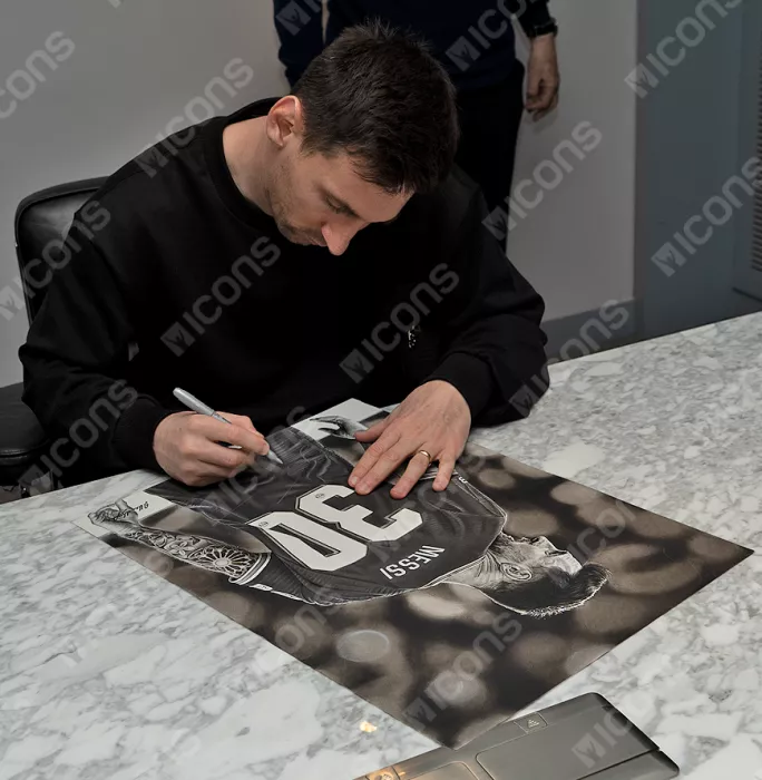 Original Lionel Messi Official Signed And Premium Framed Tribute Artwork: Parisian Icon