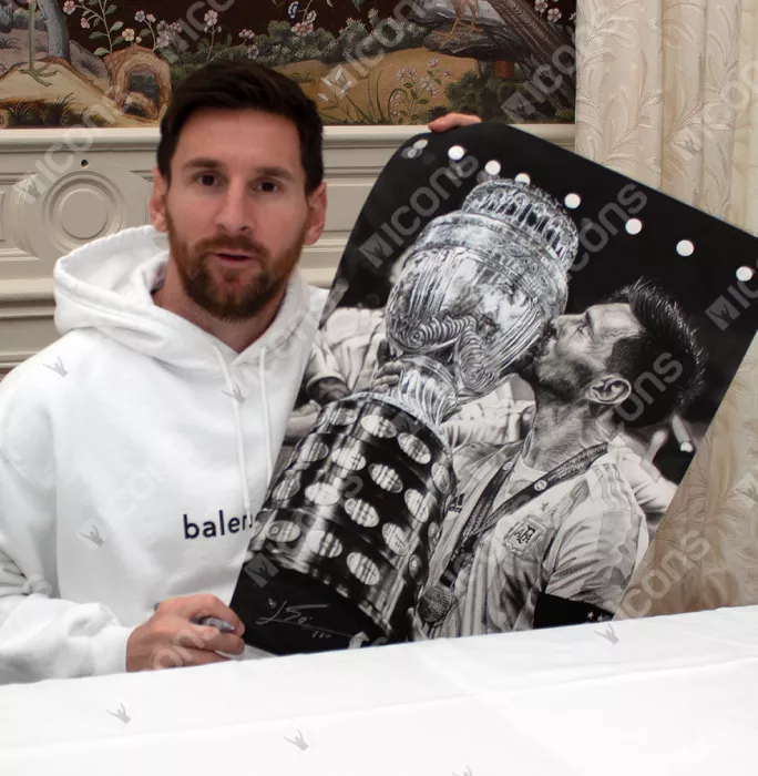 Original Lionel Messi Official Signed And Premium Framed Tribute Artwork: 2021 Copa America Winner