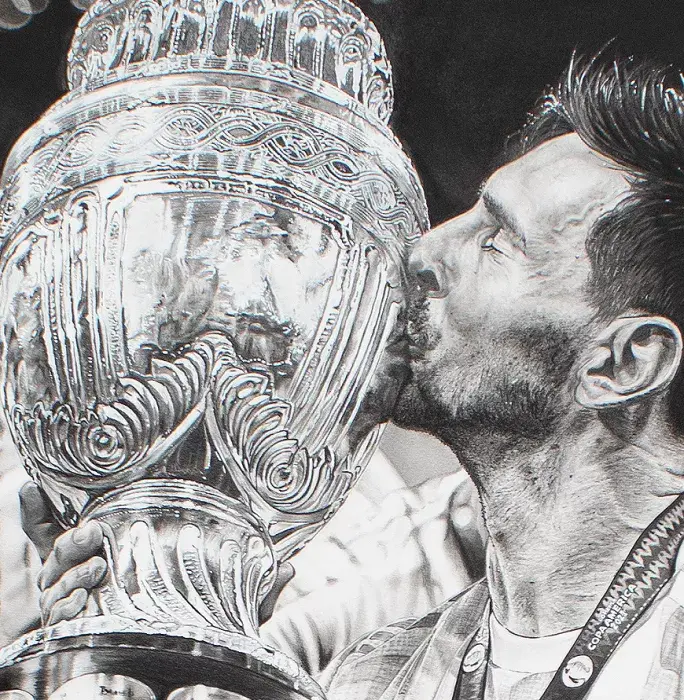 Original Lionel Messi Official Signed And Premium Framed Tribute Artwork: 2021 Copa America Winner
