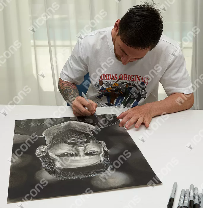 Original Lionel Messi Official Signed And Premium Framed Tribute Artwork: Barca Legend