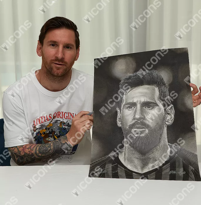 Original Lionel Messi Official Signed And Premium Framed Tribute Artwork: Barca Legend
