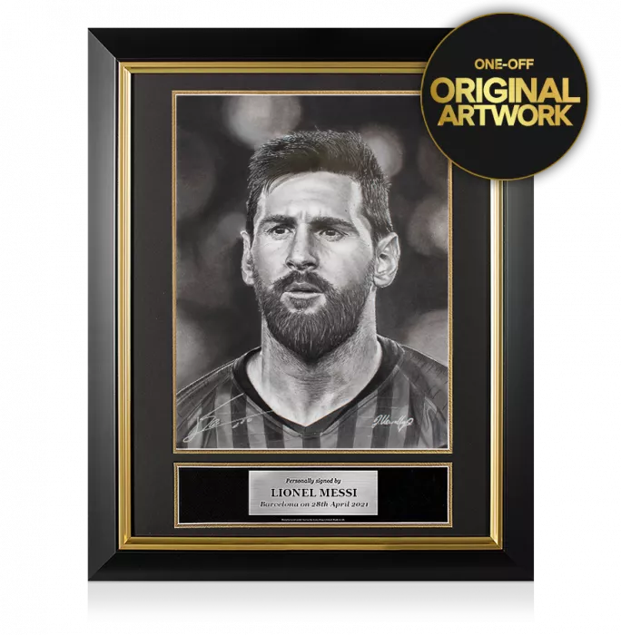 Original Lionel Messi Official Signed and Premium Framed Tribute Artwork: Barca Legend