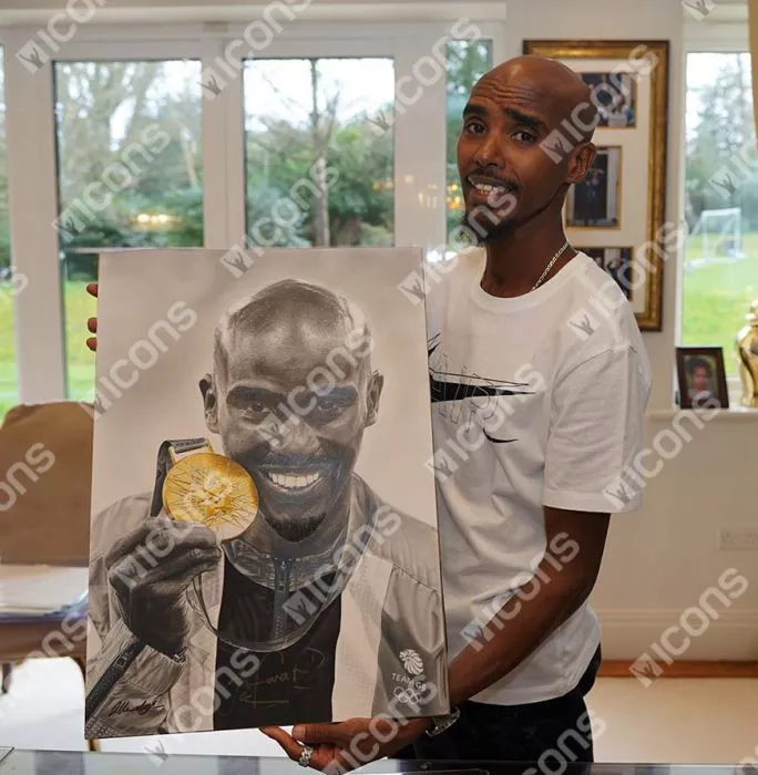 Original Sir Mo Farah Signed And Premium Framed Tribute Artwork: Gold Medallist