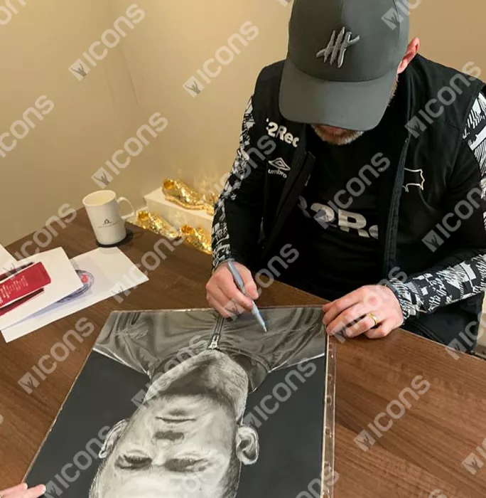 Original Wayne Rooney Signed And Premium Framed Tribute Artwork: English Football Icon