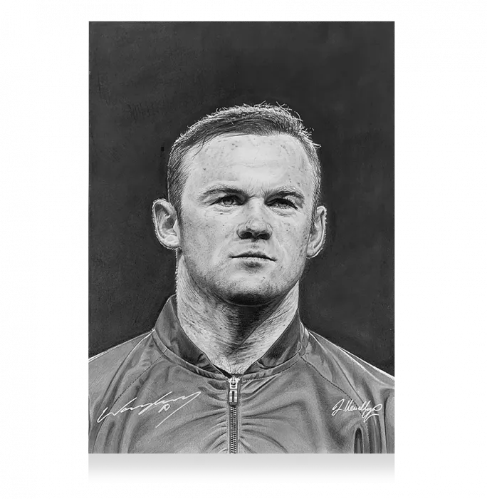 Original Wayne Rooney Signed And Premium Framed Tribute Artwork: English Football Icon