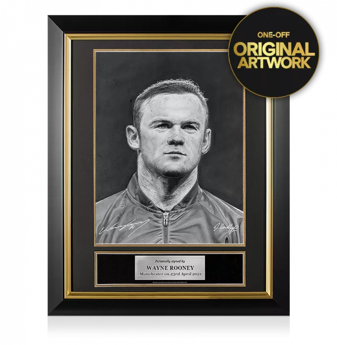 Original Wayne Rooney Signed and Premium Framed Tribute Artwork: English Football Icon