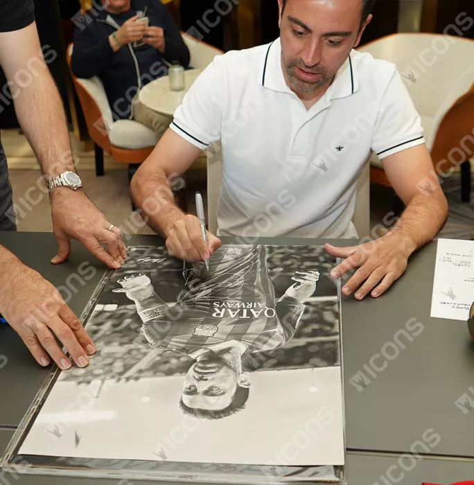 Original Xavi Signed And Premium Framed FC Barcelona Tribute Artwork: Blaugrana Legend