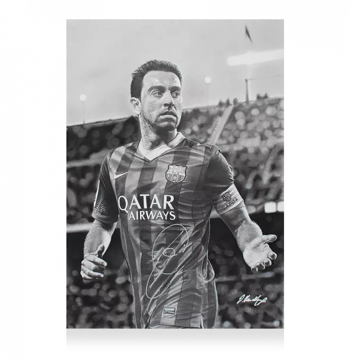 Original Xavi Signed And Premium Framed FC Barcelona Tribute Artwork: Blaugrana Legend