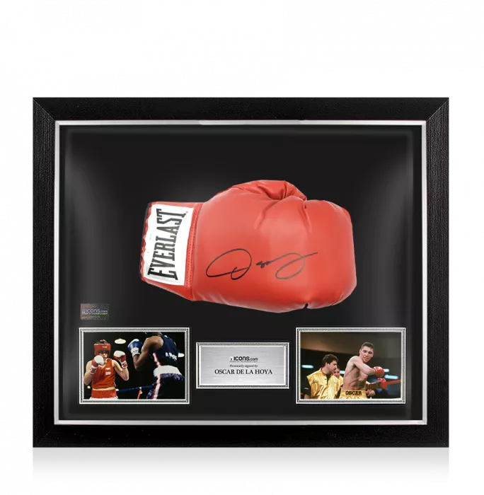 Oscar De La Hoya Signed Everlast Red Boxing Glove In Bubble Frame: Option 1