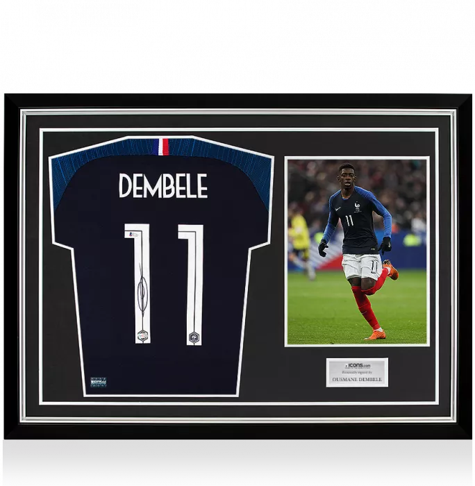 Ousmane Dembele Back Signed France 2018 Home Shirt In Hero Frame: Option 1