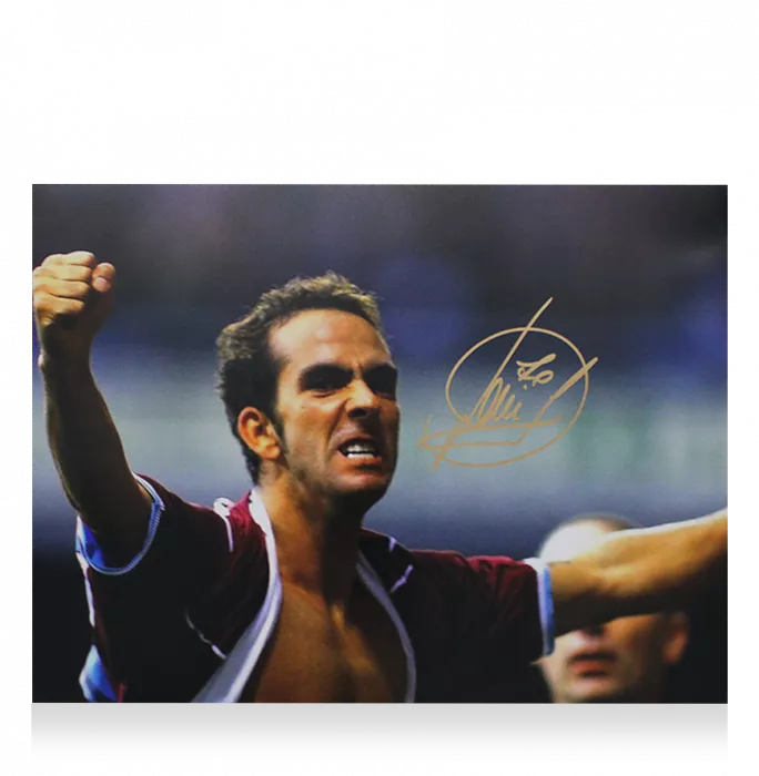 Paolo Di Canio Signed West Ham Photo In Black Wooden Frame: Ripped Shirt Celebration