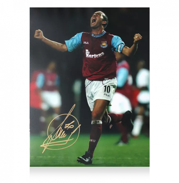 Paolo Di Canio Signed West Ham Photo In Black Wooden Frame: Goal Celebration