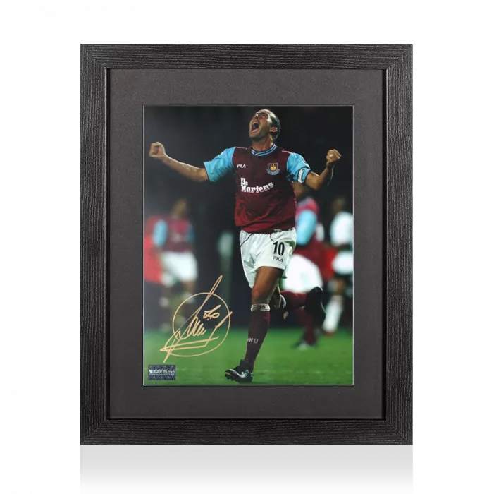 Paolo Di Canio Signed West Ham Photo In Black Wooden Frame: Goal Celebration