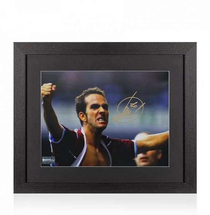 Paolo Di Canio Signed West Ham Photo In Black Wooden Frame: Ripped Shirt Celebration
