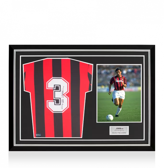 Paolo Maldini Back Signed AC Milan 1990-92 Home Shirt: Italian Champions Edition Home Shirt In Hero Frame: Option 1