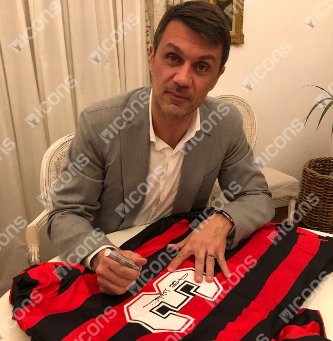 Paolo Maldini Back Signed AC Milan 1990-92 Home Shirt In Classic Frame