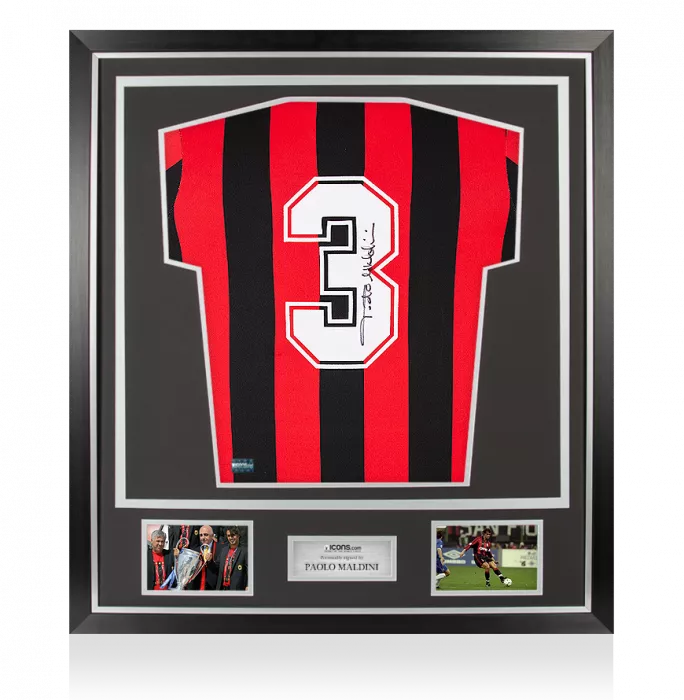 Paolo Maldini Back Signed AC Milan 1990-92 Home Shirt In Classic Frame