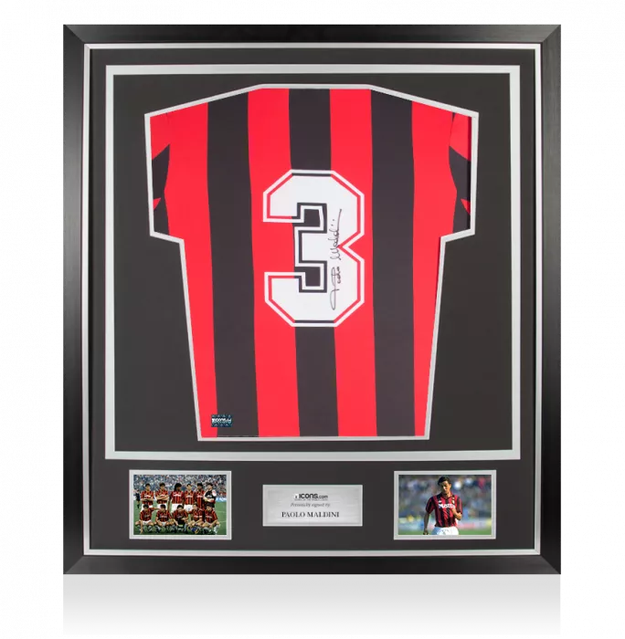 Paolo Maldini Back Signed AC Milan 1990-92 Home Shirt: Italian Champions Edition In Classic Frame