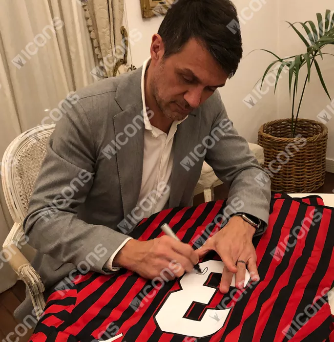 Paolo Maldini Back Signed AC Milan 1999-00 Centenary Home Shirt In Classic Frame