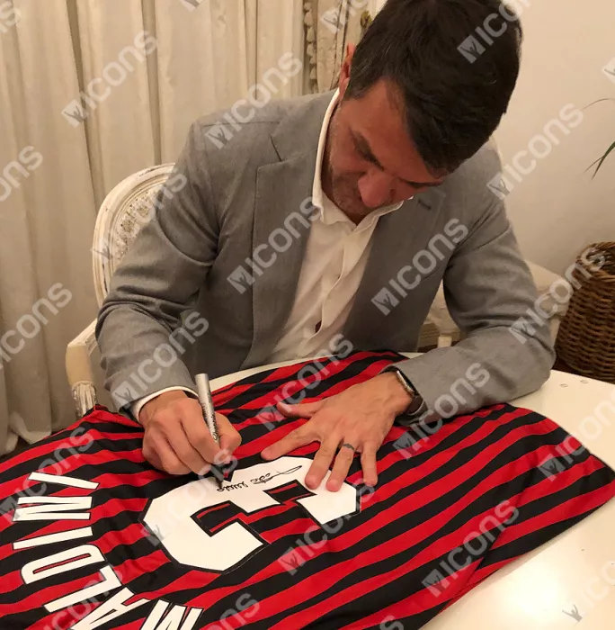 Paolo Maldini Back Signed AC Milan 1999-00 Centenary Home Shirt In Classic Frame