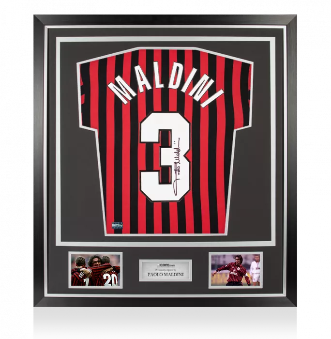 Paolo Maldini Back Signed AC Milan 1999-00 Centenary Home Shirt In Classic Frame