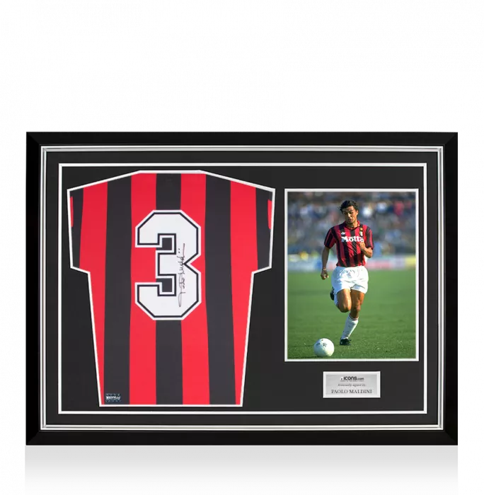 Paolo Maldini Back Signed Adidas AC Milan 1992-93 Home Shirt Home Shirt In Hero Frame: Option 1