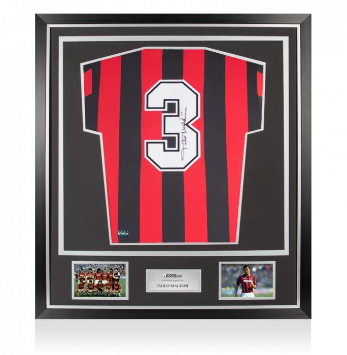 Paolo Maldini Back Signed Adidas AC Milan 1992-93 Home Shirt In Classic Frame