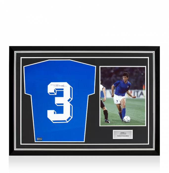 Paolo Maldini Back Signed Italy 1990 Home Shirt In Hero Frame: Option 1