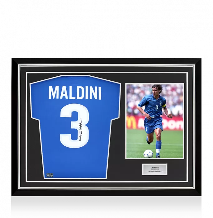 Paolo Maldini Back Signed Italy 1998-99 Home Shirt In Hero Frame: Option 1