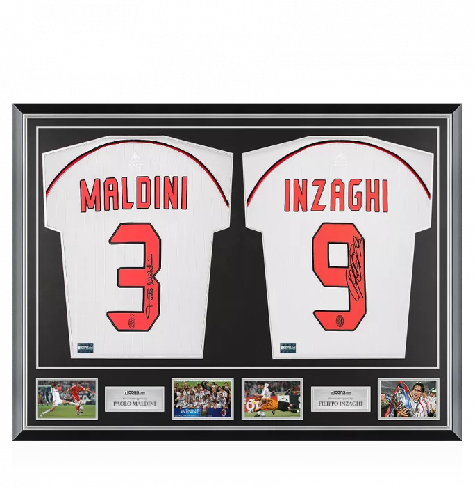 Paolo Maldini & Filippo Inzaghi Signed AC Milan Away Shirts In Classic Dual Frame
