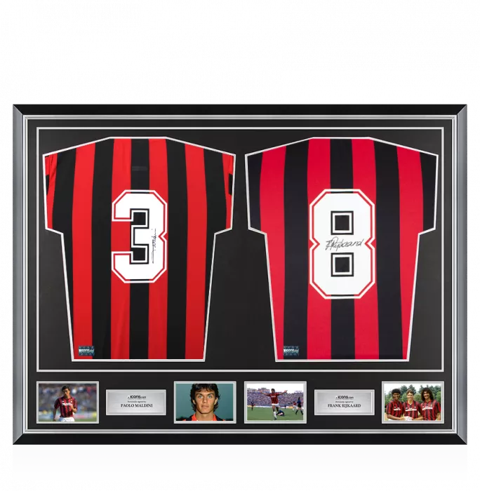 Paolo Maldini & Frank Rijkaard Signed AC Milan Shirts In Classic Dual Frame