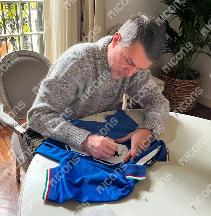 Paolo Maldini Official 1990 FIFA World Cup™ Back Signed And Framed Italy 1990 Home Shirt With Fan Style Number