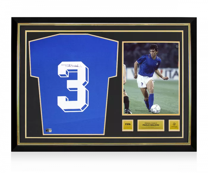 Paolo Maldini Official 1990 FIFA World Cup™ Back Signed and Hero Framed Italy 1990 Home Shirt