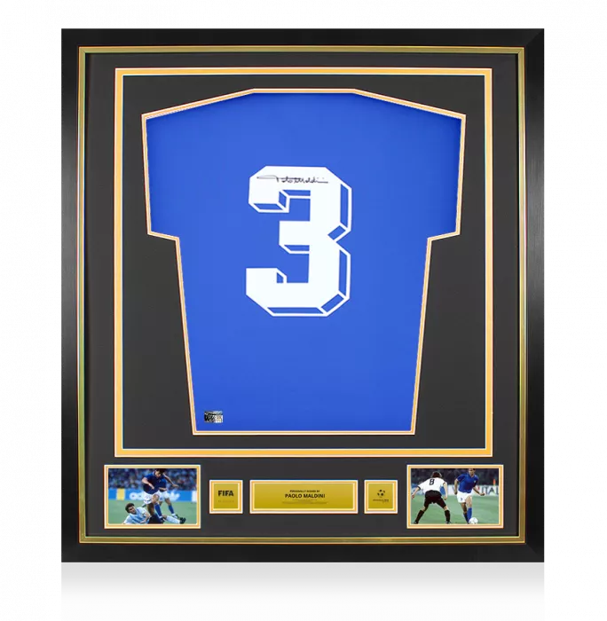 Paolo Maldini Official 1990 FIFA World Cup™ Back Signed and Framed Italy 1990 Home Shirt