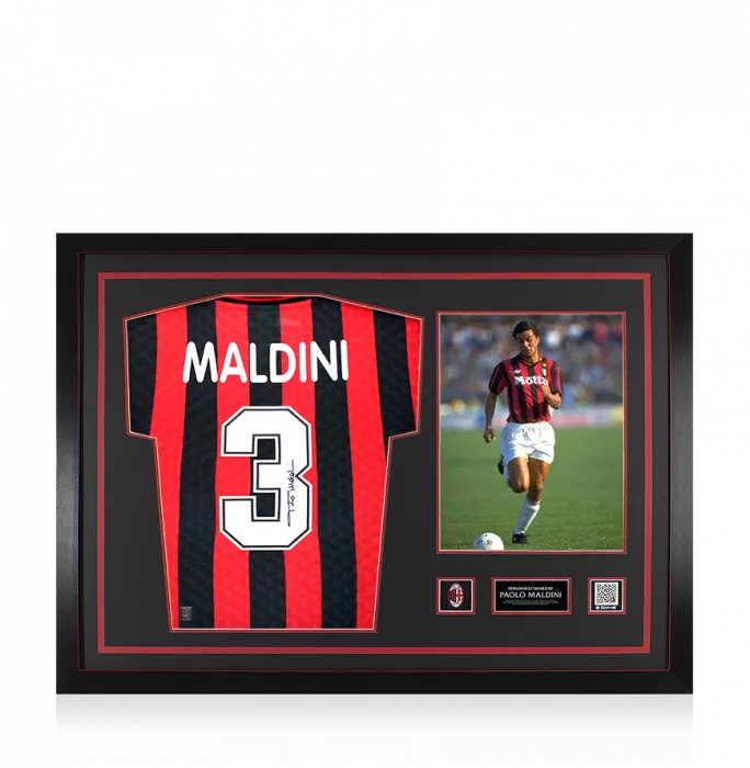 Paolo Maldini Official AC Milan Back Signed and Framed 1996 Home Shirt