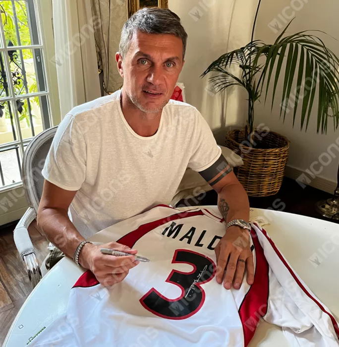 Paolo Maldini Official AC Milan Back Signed And Framed 2001-02 Away Shirt With Long Sleeves