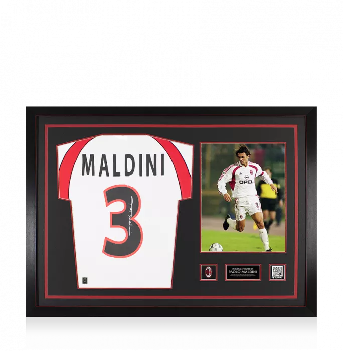 Paolo Maldini Official AC Milan Back Signed and Framed 2001-02 Away Shirt With Long Sleeves