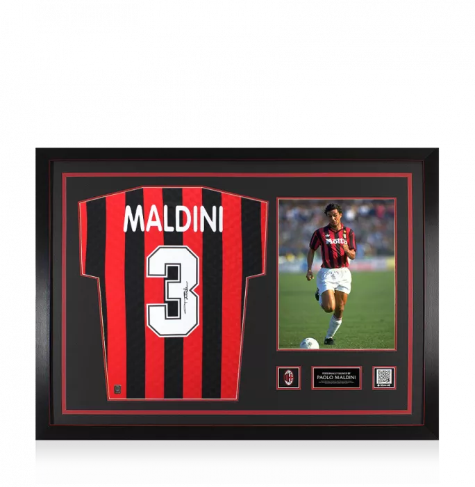 Paolo Maldini Official AC Milan Back Signed and Framed 1996 Home Shirt