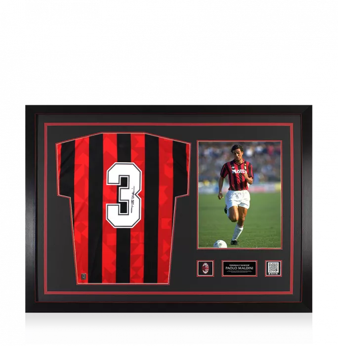 Paolo Maldini Official AC Milan Back Signed and Framed 1994 Home Shirt