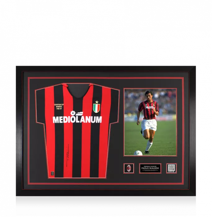 Paolo Maldini Official AC Milan Front Signed and Framed 1988 Home Shirt: European Cup Winner 1988-89 Edition
