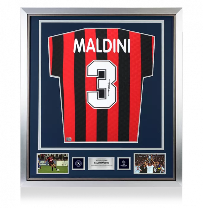 Paolo Maldini Official UEFA Champions League Back Signed and Framed AC Milan 1996 Home Shirt
