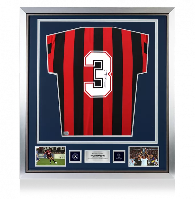 Paolo Maldini Official UEFA Champions League Back Signed and Framed AC Milan 1988 Home Shirt