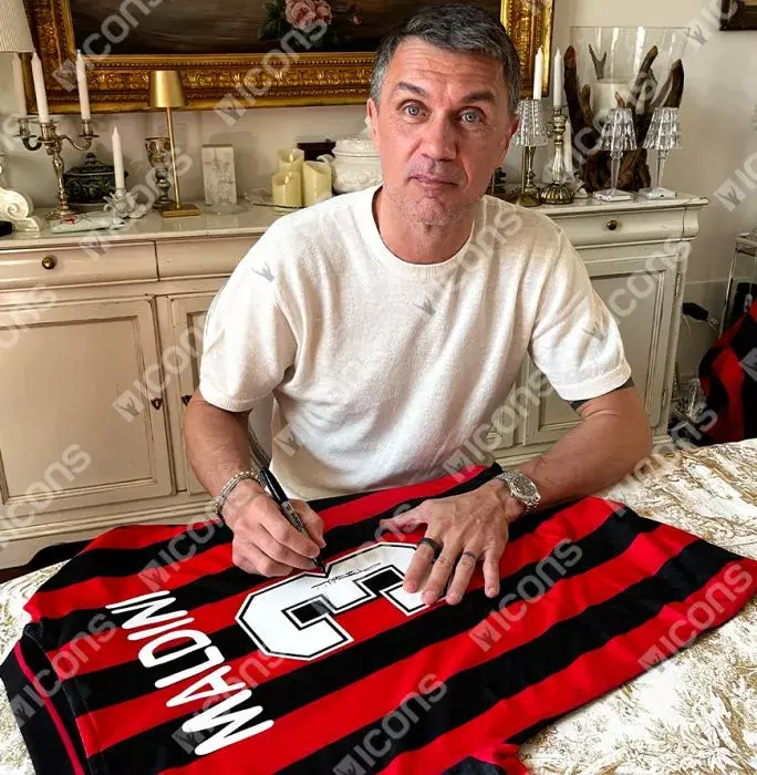 Paolo Maldini Official UEFA Champions League Back Signed And Hero Framed AC Milan 1996 Home Shirt