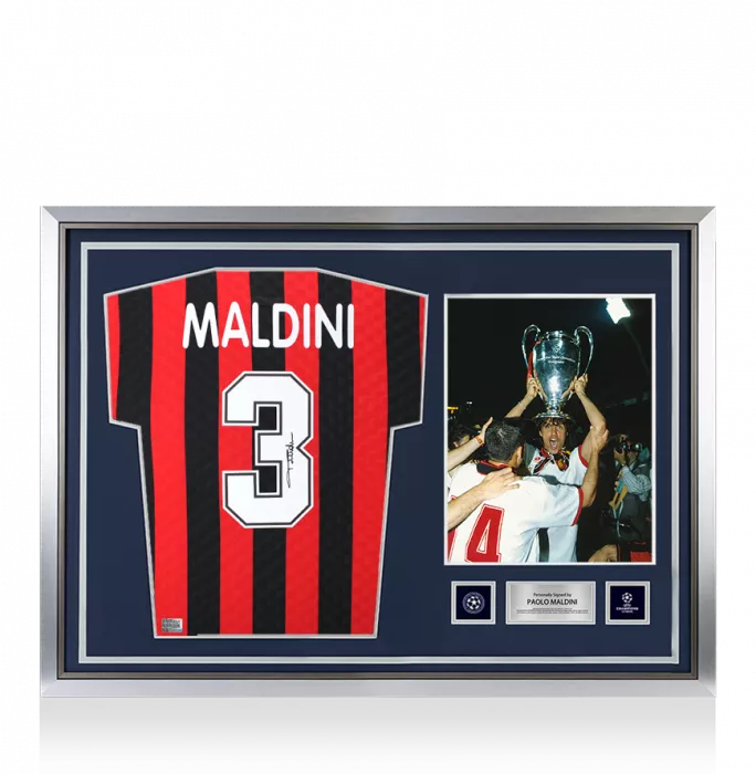 Paolo Maldini Official UEFA Champions League Back Signed And Hero Framed AC Milan 1996 Home Shirt