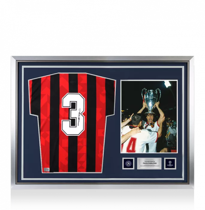Paolo Maldini Official UEFA Champions League Back Signed And Hero Framed AC Milan 1994 Home Shirt