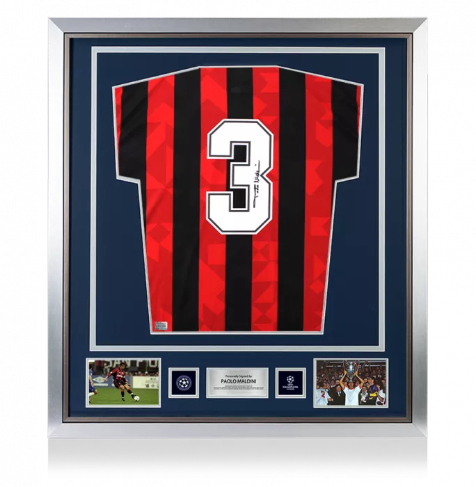 Paolo Maldini Official UEFA Champions League Back Signed And Framed AC Milan 1994 Home Shirt