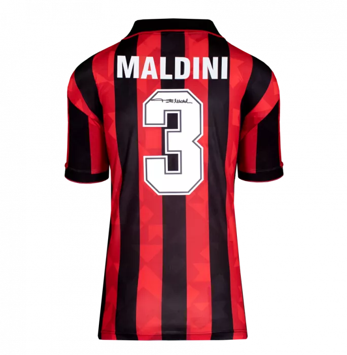 Paolo Maldini Official UEFA Champions League Back Signed And Framed 1994 AC Milan Home Shirt