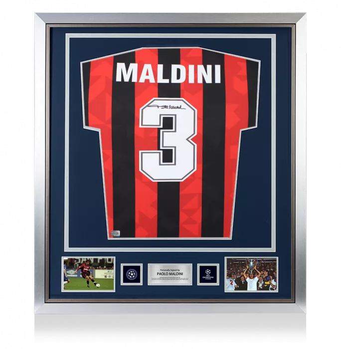 Paolo Maldini Official UEFA Champions League Back Signed And Framed 1994 AC Milan Home Shirt