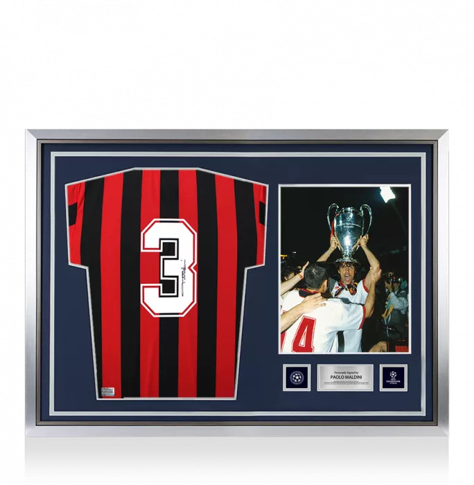 Paolo Maldini Official UEFA Champions League Back Signed and Hero Framed AC Milan 1988 Home Shirt